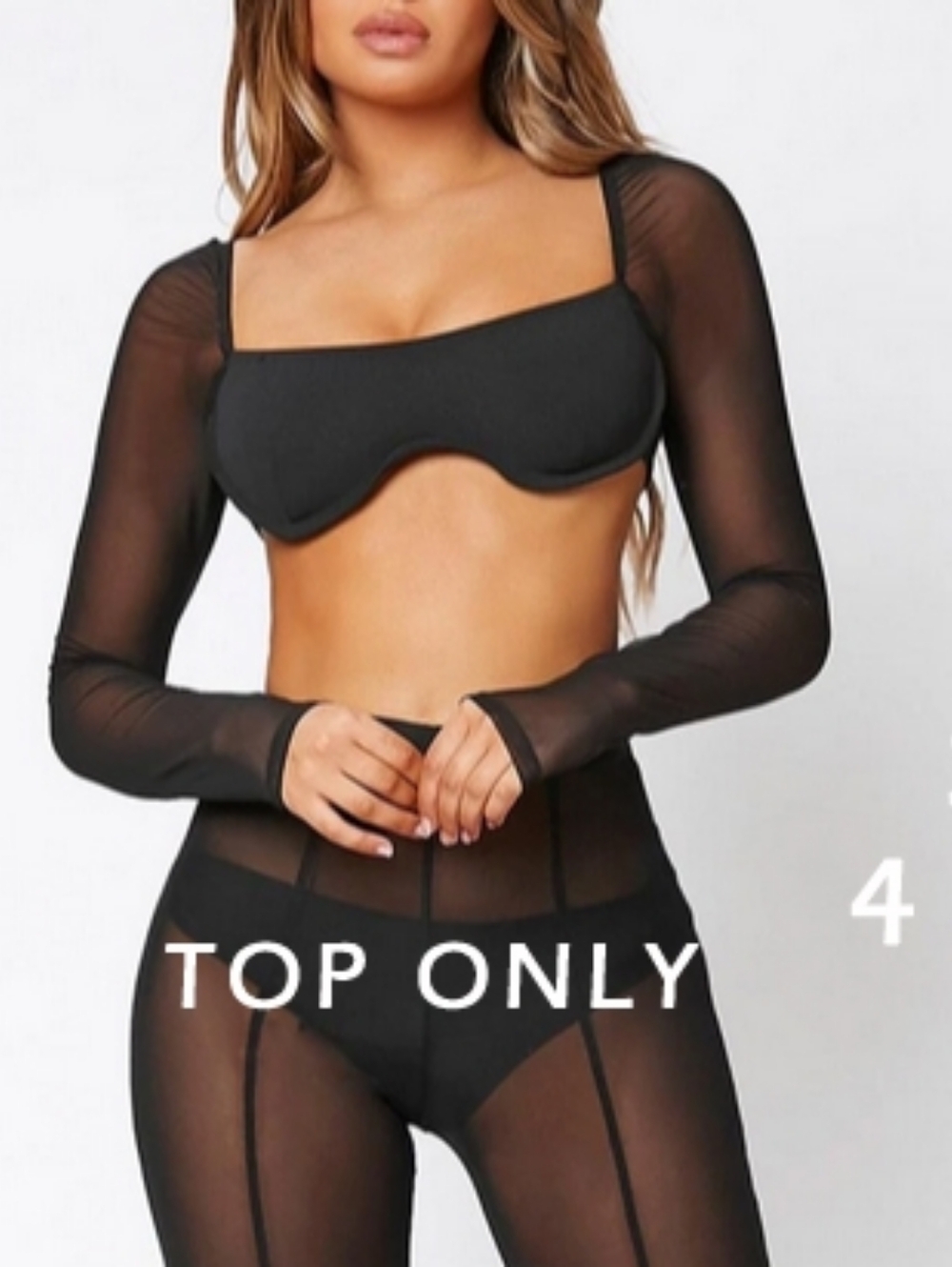 Shein Black Sheer Long-Sleeve Crop Camisole Size S